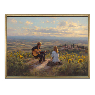 Folk Musicians on Tuscan Hilltop Painting – Golden Framed HD Canvas Print – Ready to Hang – Wall Art for Living Room, Bedroom – Size: 4 Ft x 3 Ft (MUS005)