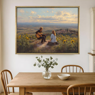 Folk Musicians on Tuscan Hilltop Painting – Golden Framed HD Canvas Print – Ready to Hang – Wall Art for Living Room, Bedroom – Size: 4 Ft x 3 Ft (MUS005)