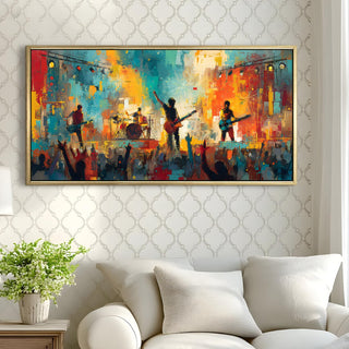Outdoor Rock Concert with Fireworks – Large HD Canvas Painting for Wall, Joyful Performance in Layered – Ready to Hang – Size: 4 Ft x 2 Ft (MUS004)