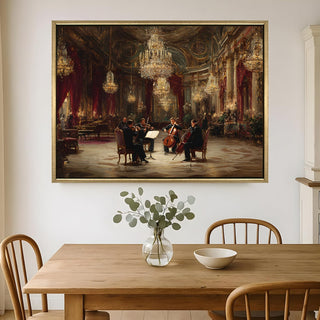 Classical Quartet in Grand Hall Painting – Golden Framed HD Canvas Print – Ready to Hang – Wall Art for Living Room, Bedroom – Size: 4 Ft x 3 Ft (MUS006)