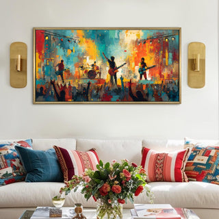 Outdoor Rock Concert with Fireworks – Large HD Canvas Painting for Wall, Joyful Performance in Layered – Ready to Hang – Size: 4 Ft x 2 Ft (MUS004)