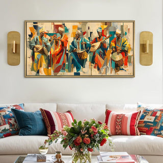 Musicians in Rhythm and Robes Wall Art, HD Canvas Print, Golden Floater Framed, Ready to Hang, (24 In x 48 In) (EURP-WA-43-A)