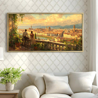 Florence Balcony at Sunset Wall Art, HD Canvas Print, Golden Floater Framed, Ready to Hang, (24 In x 48 In) (EURP-WA-71-A)