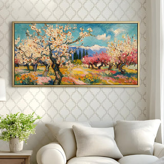 Vibrant Van Gogh-Inspired Bold Nature Wall Art, HD Canvas Print, Golden Floater Framed, Ready to Hang, (24 In x 48 In) (VNG-WA-5-B)