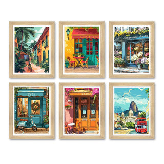 European Cafe & Travel Art Framed Poster Sets (ARTFM024) - Khirki.in