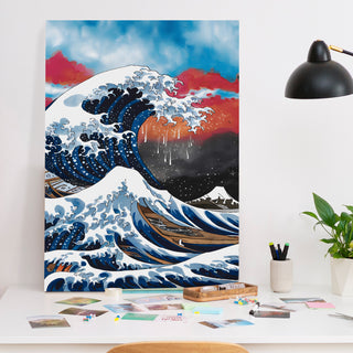 The Crimson Wave Wall Art Painting, HD Canvas Print, Framed, Ready to Hang. (POMWA172)