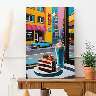 Café Corner Nostalgia Wall Art Painting, HD Canvas Print, Framed, Ready to Hang. (POMWA308)