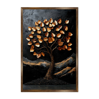 Abstract Golden Lucky Wish tree, HD Canvas Print, Framed, Ready to Hang. (20 In x 30 In) (VAWA010)
