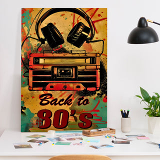 Back to 80’s – Retro Boombox & Headphones Pop Wall Art, HD Canvas Print, Framed, Ready to Hang. (POMWA342)