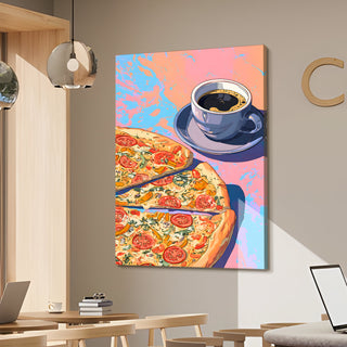 Pop Art Pizza & Coffee Wall Art, HD Canvas Print, Framed, Ready to Hang. (KITWA007)