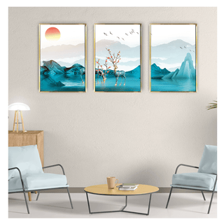 3D Nature painting with deer, stones and tree