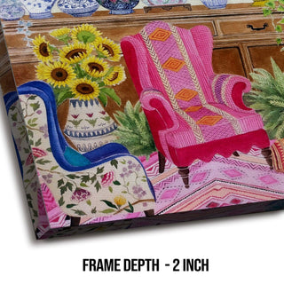 Naïve art–style interior Painting, HD Canvas Print, Framed, Ready to Hang. (NAWA05)