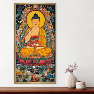 Golden Buddha Portrait with Ornate Detailing Wall Art, HD Canvas Print, Golden Box Framed, Ready to Hang, (48 In x 24 In) (BUDDHA-WA-48)