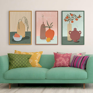 Boho Floral Pot Painting Wall Art, HD Canvas Print, Ready to hang, Set of 3 (BOWA25)