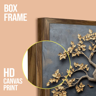 Abstract Golden Lucky Wish tree, HD Canvas Print, Framed, Ready to Hang. (20 In x 30 In). (VAWA011)