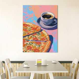 Pop Art Pizza & Coffee Wall Art, HD Canvas Print, Framed, Ready to Hang. (KITWA007)