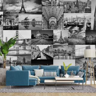 Global Icons – Monochrome Cityscape Wall Mural (PATCH024)