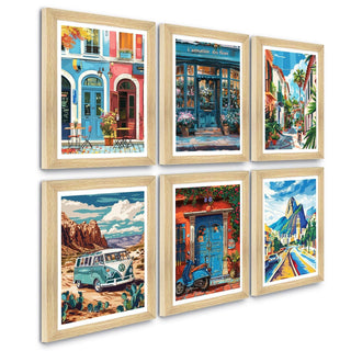 European Cafe & Travel Art Framed Poster Sets (ARTFM022) - Khirki.in