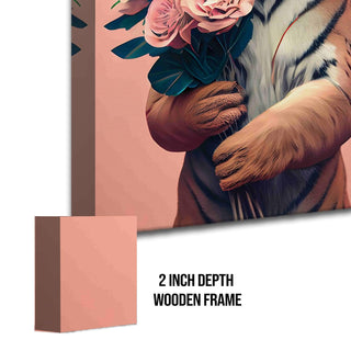 Tiger with Bouquet – Whimsical Animal Portrait HD Print Canvas Wall Art. (POWA63)