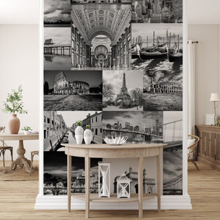 Global Icons – Monochrome Cityscape Wall Mural (PATCH024)