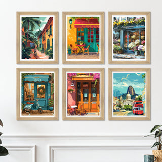 European Cafe & Travel Art Framed Poster Sets (ARTFM024) - Khirki.in