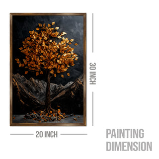 Abstract Golden Lucky Wish tree, HD Canvas Print, Framed, Ready to Hang.(20In x 30In) (VAWA008)