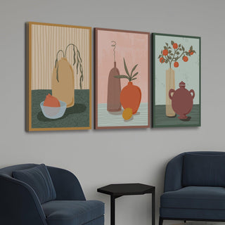 Boho Floral Pot Painting Wall Art, HD Canvas Print, Ready to hang, Set of 3 (BOWA25)