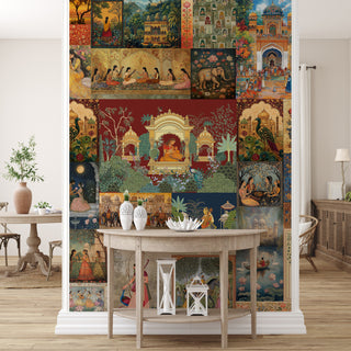 Royal Miniature India Collage Wall Art – Traditional Mughal & Rajasthani Heritage Wall Décor (PATCH029)