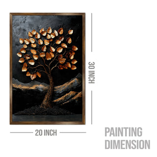 Abstract Golden Lucky Wish tree, HD Canvas Print, Framed, Ready to Hang. (20 In x 30 In) (VAWA010)