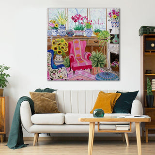 Naïve art–style interior Painting, HD Canvas Print, Framed, Ready to Hang. (NAWA05)