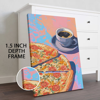 Pop Art Pizza & Coffee Wall Art, HD Canvas Print, Framed, Ready to Hang. (KITWA007)