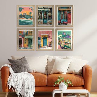 European Cafe & Travel Art Framed Poster Sets (ARTFM021) - Khirki.in