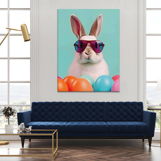 Cool Rabbit with Sunglasses – Pop Art Animal High Definition Portrait Canvas Wall Art. (POWA65)