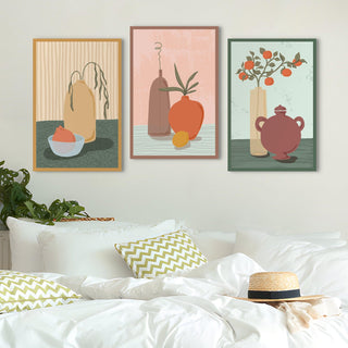 Boho Floral Pot Painting Wall Art, HD Canvas Print, Ready to hang, Set of 3 (BOWA25)