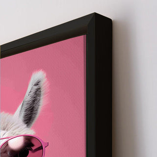 Pink Llama with Sunglasses & Bubblegum – Fun Pop Art Animal Portrait HD Print Canvas Wall Art. (POWA64)