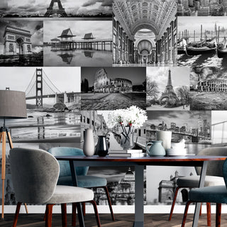 Global Icons – Monochrome Cityscape Wall Mural (PATCH024)