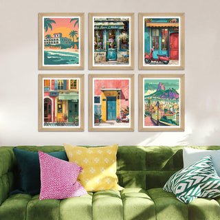 European Cafe & Travel Art Framed Poster Sets (ARTFM021) - Khirki.in