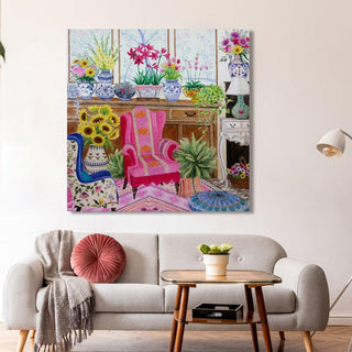 Naïve art–style interior Painting, HD Canvas Print, Framed, Ready to Hang. (NAWA05)