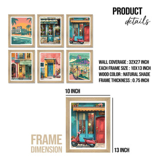 European Cafe & Travel Art Framed Poster Sets (ARTFM021) - Khirki.in
