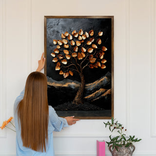 Abstract Golden Lucky Wish tree, HD Canvas Print, Framed, Ready to Hang. (20 In x 30 In) (VAWA010)