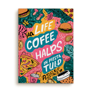 Funky Doodle Coffee Pizza Quote Wall Art, HD Canvas Print, Framed, Ready to Hang. (KITWA005)