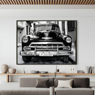 Vintage Car & Bike Wall Art Automobile Painting. HD Canvas Print, Framed, Ready to Hang. (VCBWA06)
