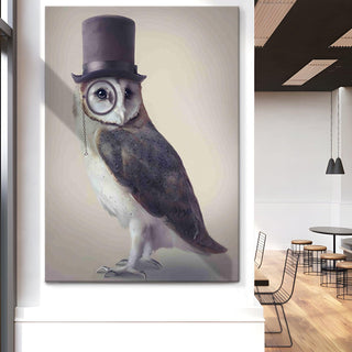 Elegant Owl in Top Hat HD Print Canvas Wall Art. Ready to Hang (POWA58)