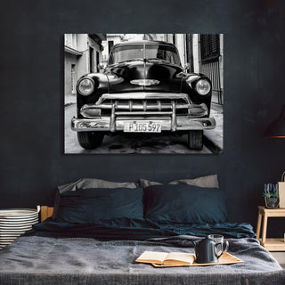 Vintage Car & Bike Wall Art Automobile Painting. HD Canvas Print, Framed, Ready to Hang. (VCBWA06)