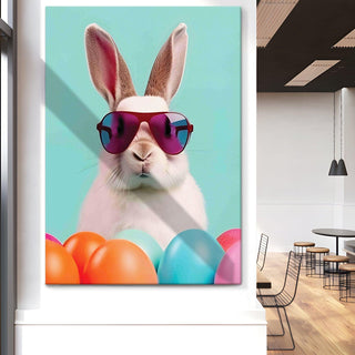 Cool Rabbit with Sunglasses – Pop Art Animal High Definition Portrait Canvas Wall Art. (POWA65)