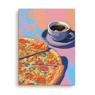 Pop Art Pizza & Coffee Wall Art, HD Canvas Print, Framed, Ready to Hang. (KITWA007)