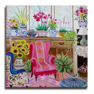 Naïve art–style interior Painting, HD Canvas Print, Framed, Ready to Hang. (NAWA05)