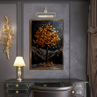 Abstract Golden Lucky Wish tree, HD Canvas Print, Framed, Ready to Hang.(20In x 30In) (VAWA008)