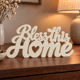 Bless This Home desk letters in a home setting