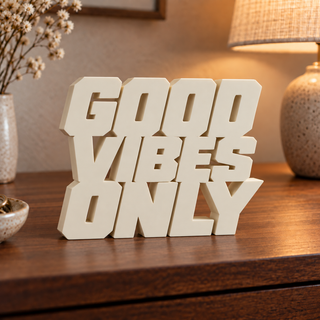 Good Vibes Only desk letters in a home setting